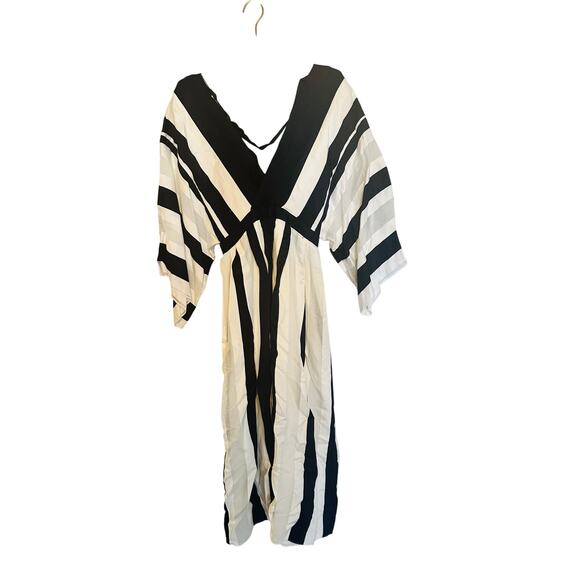 ADAM LIPPES COLLECTIVE Black White Striped Kimono Stripe Sleeve Dress Size 8 - Picture 4 of 9